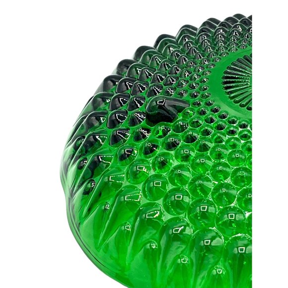 Vintage Emerald Green 3 Footed Hobnail Pressed Glass Dish Bowl Approx 6" - Picture 8 of 9